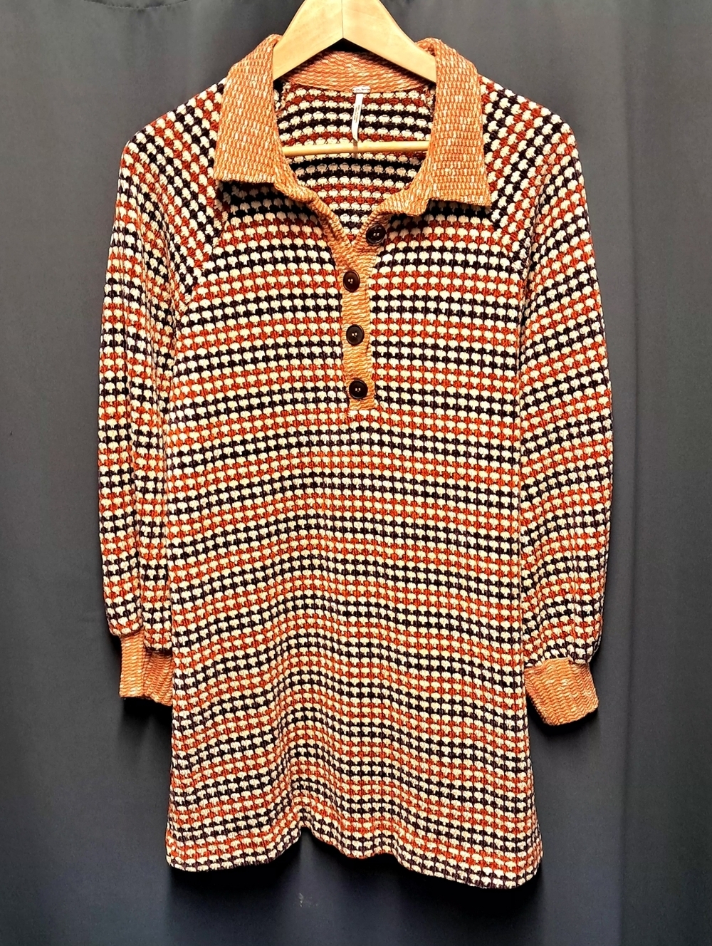 Free People Houndstooth Collared Sweater Dress Size L - Picture 3 of 6